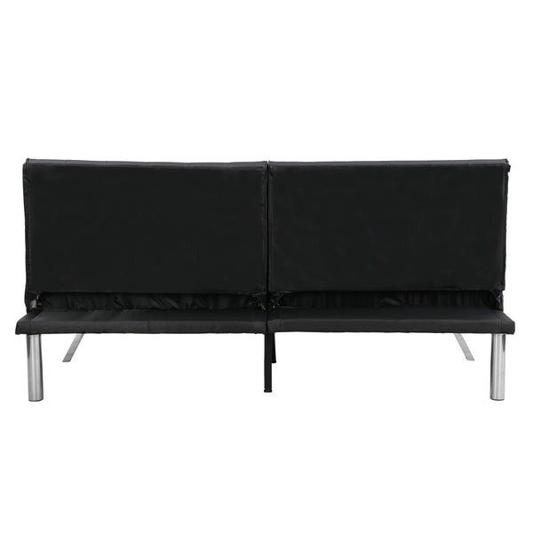 English Elm Wood Frame Futon Sofa Bed With Stainless Steel Legs - Versatile Black Pvc Design For Any Space W2297P247530-GIGA