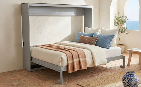 English Elm Queen Murphy Wall Bed with Usb Ports Space Saving Cabinet for Guest or Home Office Gray LP000385AAE