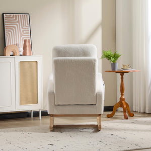 English Elm Modern Teddy Rocking Chair with Solid Wood Legs, High Back Nursery Glider, Side Pocket, 300LB Capacity W3723P409072