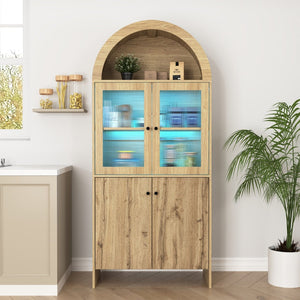 English Elm Natural Wood Grain Mdf Dome Cabinet with Led Lighting for Snack and Beverage Storage W3226P279091