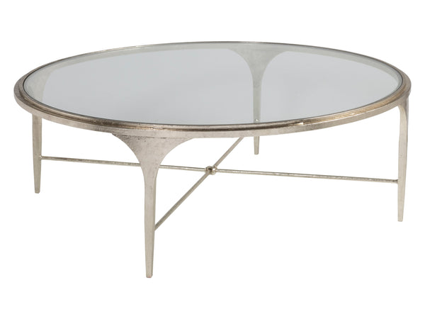 Lexington Artistica Home Porto Champagne Cocktail Table - Hand-forged Iron Base With Textured Silver Leaf Finish & Glass Top Champagne Wood 2361-943