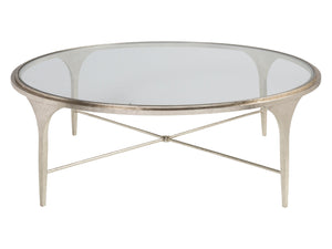 Lexington Artistica Home Porto Champagne Cocktail Table - Hand-forged Iron Base With Textured Silver Leaf Finish & Glass Top Champagne Wood 2361-943