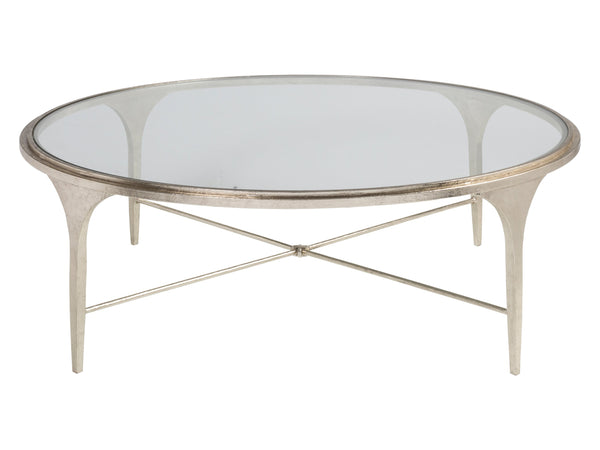 Lexington Artistica Home Porto Champagne Cocktail Table - Hand-forged Iron Base With Textured Silver Leaf Finish & Glass Top Champagne Wood 2361-943
