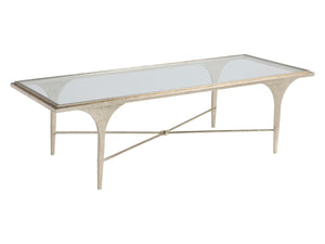 Lexington Artistica Home Porto Champagne Cocktail Table - Hand-forged Iron Base With Textured Silver Leaf Finish & Glass Top Champagne Wood 2361-945