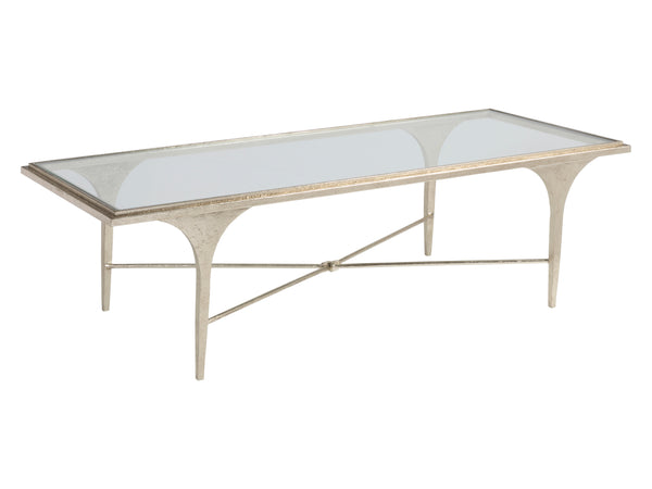 Lexington Artistica Home Porto Champagne Cocktail Table - Hand-forged Iron Base With Textured Silver Leaf Finish & Glass Top Champagne Wood 2361-945