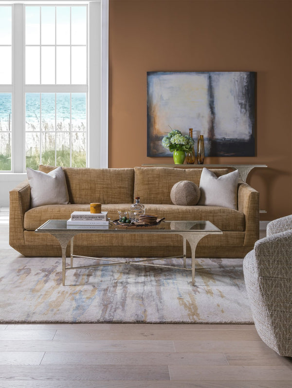 Lexington Artistica Home Porto Champagne Cocktail Table - Hand-forged Iron Base With Textured Silver Leaf Finish & Glass Top Champagne Wood 2361-945