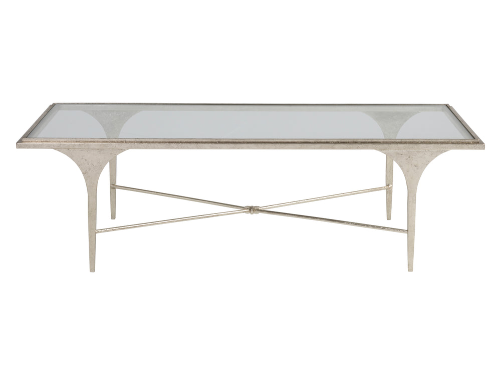 Lexington Artistica Home Porto Champagne Cocktail Table - Hand-forged Iron Base With Textured Silver Leaf Finish & Glass Top Champagne Wood 2361-945