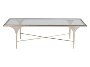 Lexington Artistica Home Porto Champagne Cocktail Table - Hand-forged Iron Base With Textured Silver Leaf Finish & Glass Top Champagne Wood 2361-945
