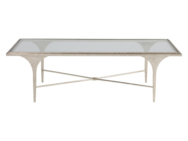 Lexington Artistica Home Porto Champagne Cocktail Table - Hand-forged Iron Base With Textured Silver Leaf Finish & Glass Top Champagne Wood 2361-945