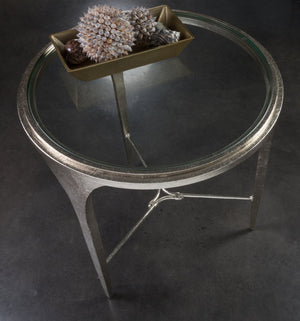 Lexington Artistica Home Porto Champagne Round End Table - Hand-forged Iron Base With Glass Top, Unique Design For Luxury Living Champagne Wood 2361-953