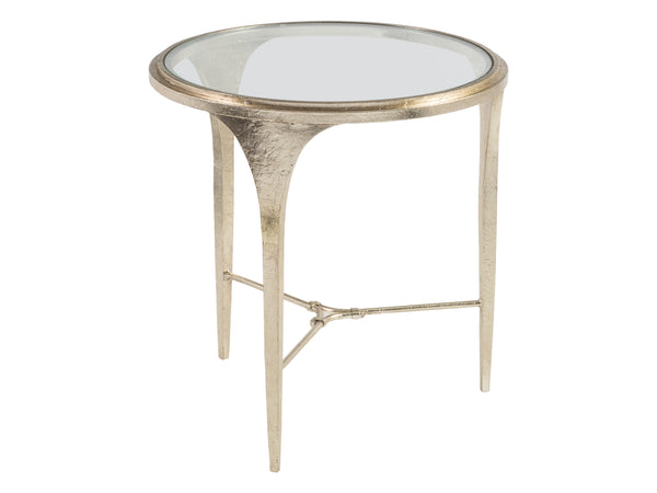 Lexington Artistica Home Porto Champagne Round End Table - Hand-forged Iron Base With Glass Top, Unique Design For Luxury Living Champagne Wood 2361-953