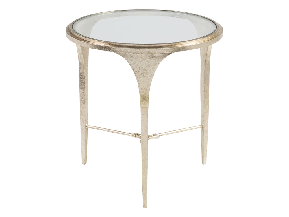 Lexington Artistica Home Porto Champagne Round End Table - Hand-forged Iron Base With Glass Top, Unique Design For Luxury Living Champagne Wood 2361-953