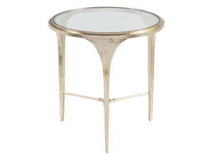 Lexington Artistica Home Porto Champagne Round End Table - Hand-forged Iron Base With Glass Top, Unique Design For Luxury Living Champagne Wood 2361-953