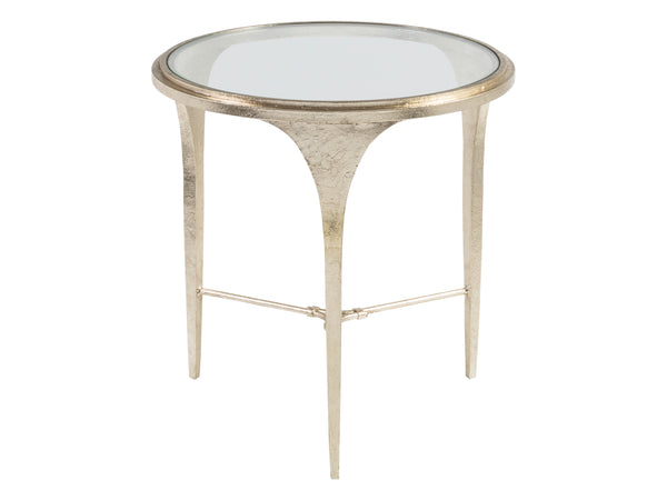 Lexington Artistica Home Porto Champagne Round End Table - Hand-forged Iron Base With Glass Top, Unique Design For Luxury Living Champagne Wood 2361-953