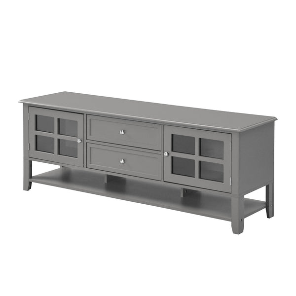 English Elm TV Stand with Modern Sleek Panel Design, Soft-Closing Drawers, Magnetic Doors & Sturdy Storage System Grey WF309280AAK