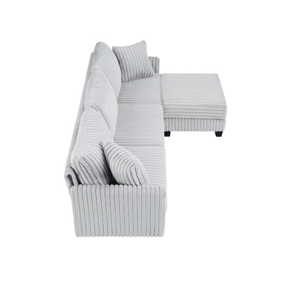 English Elm 100-inch Corduroy Sectional Sofa Modular L-shape with Dual Charging Ports Living Room W3480S00004