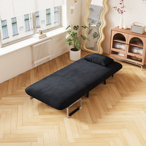 English Elm 31.5″ Convertible Chair Bed with Tri-Fold Design, Adjustable Backrest, Plush Pillow, Durable Frame for Home Comfort and Office Lounging Black W1767P220577