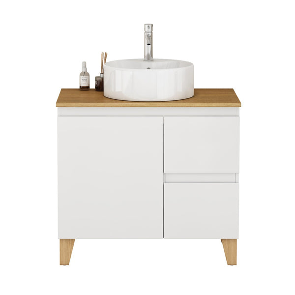 English Elm 31.5-inch Bathroom Vanity Solid Wood Top Ceramic Basin Soft Close Glossy White W3151S00069