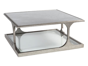 Lexington Artistica Home Bond Street Square Cocktail Table - Upscale Iron Design With Unique Tempered Glass Shelf And Artistry Silver Leaf Wood 2362-947