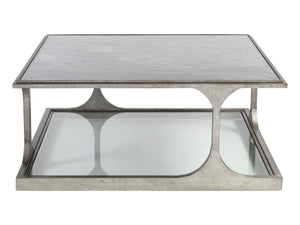 Lexington Artistica Home Bond Street Square Cocktail Table - Upscale Iron Design With Unique Tempered Glass Shelf And Artistry Silver Leaf Wood 2362-947