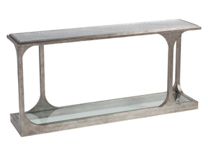 Lexington Artistica Home Bond Street Sofa Table - Upscale Designer Iron Table With Unique Glass Top And Artistic Open Arc Design Silver Leaf Wood 2362-967