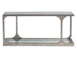 Lexington Artistica Home Bond Street Sofa Table - Upscale Designer Iron Table With Unique Glass Top And Artistic Open Arc Design Silver Leaf Wood 2362-967
