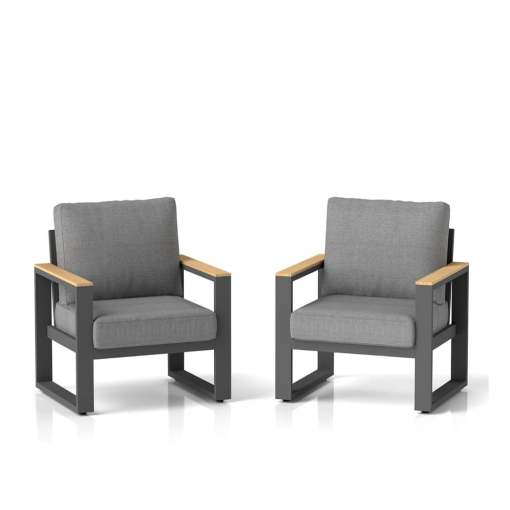 English Elm Set of 2 Powder-coated Aluminum Outdoor Armchairs with Ergonomic Reclined Cushioned Seats Black+Grey B082P455131
