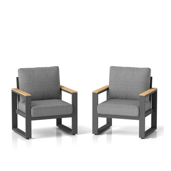 English Elm Set of 2 Powder-coated Aluminum Outdoor Armchairs with Ergonomic Reclined Cushioned Seats Black+Grey B082P455131