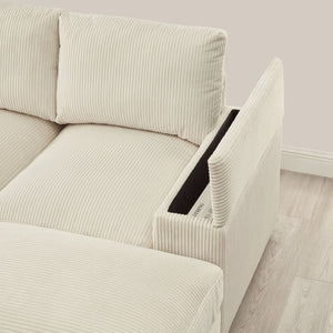 English Elm 122"l Corduroy Sectional with Dual Ottomans Modular U-shape Sofa for Modern Living Beige W1669S00020
