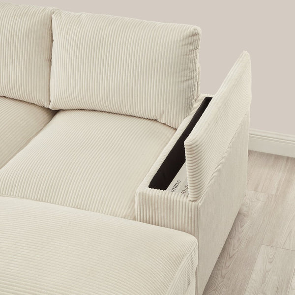 English Elm 122"l Corduroy Sectional with Dual Ottomans Modular U-shape Sofa for Modern Living Beige W1669S00020