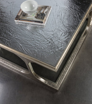 Lexington Artistica Home Bond Street Square Cocktail Table - Upscale Iron Design With Unique Tempered Glass Shelf And Artistry Champagne Wood 2363-947