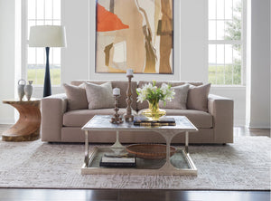 Lexington Artistica Home Bond Street Square Cocktail Table - Upscale Iron Design With Unique Tempered Glass Shelf And Artistry Champagne Wood 2363-947