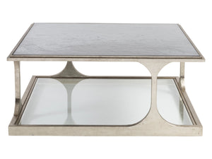 Lexington Artistica Home Bond Street Square Cocktail Table - Upscale Iron Design With Unique Tempered Glass Shelf And Artistry Champagne Wood 2363-947
