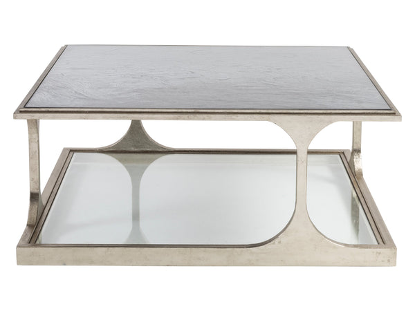 Lexington Artistica Home Bond Street Square Cocktail Table - Upscale Iron Design With Unique Tempered Glass Shelf And Artistry Champagne Wood 2363-947