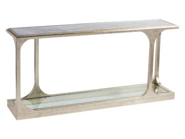 Lexington Artistica Home Bond Street Sofa Table - Upscale Designer Iron Table With Unique Glass Top And Artistic Open Arc Design Champagne Wood 2363-967