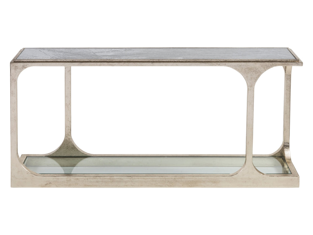 Lexington Artistica Home Bond Street Sofa Table - Upscale Designer Iron Table With Unique Glass Top And Artistic Open Arc Design Champagne Wood 2363-967