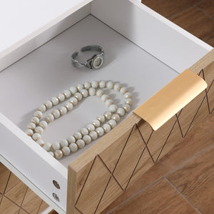 English Elm Nightstand with Drawer | 3-Tier Modern Bedside Table with Hidden Drawer, Open Shelves, Sturdy Build Natural+White 27.3 L x 17.9 W x 6.3 H W3151P345790