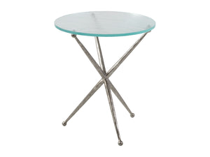 Lexington Artistica Home Marcus Round End Table - Artistic Hammered Iron Base With Unique Textured Glass Top For Home Décor Silver Leaf Wood 2364-953