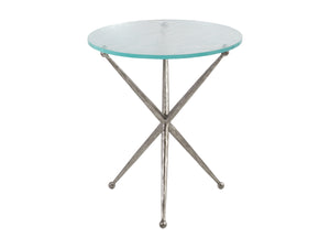 Lexington Artistica Home Marcus Round End Table - Artistic Hammered Iron Base With Unique Textured Glass Top For Home Décor Silver Leaf Wood 2364-953