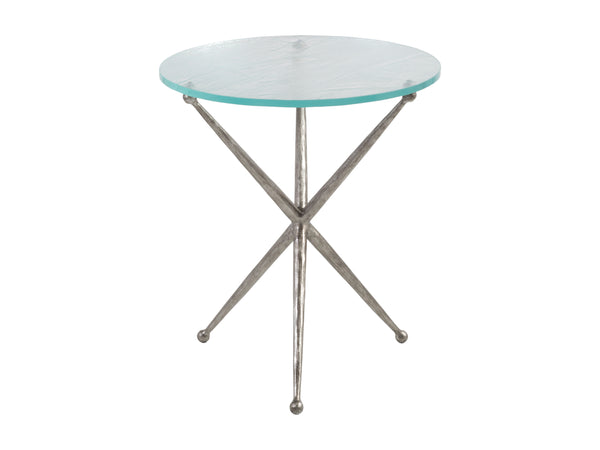 Lexington Artistica Home Marcus Round End Table - Artistic Hammered Iron Base With Unique Textured Glass Top For Home Décor Silver Leaf Wood 2364-953