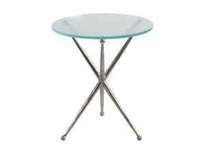 Lexington Artistica Home Marcus Round End Table - Artistic Hammered Iron Base With Unique Textured Glass Top For Home Décor Silver Leaf Wood 2364-953