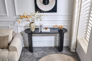 English Elm Black Matte Wood Grain Slim Console Table for Entryway or Sofa Side Use W3875P387480