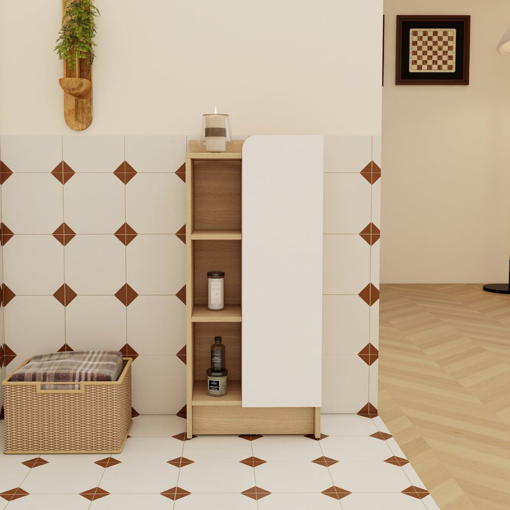 English Elm 16" Slim Wall Mounted Bathroom Cabinet Plywood Open Shelves Scandinavian Storage W3450P440622