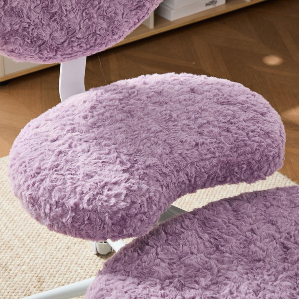English Elm Artificial Rabbit Hair Cross Legged Desk Chair with Lumbar Support and Swivel Footrest Violet W1143P403572