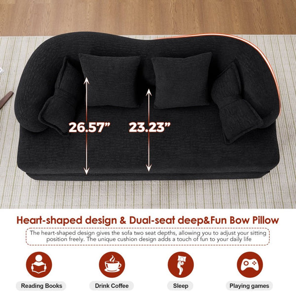 English Elm (old Sku W2231p392100) Chenille Sleeper Sofa Foldable Convertible Loveseat with Four Pillows Black W2231P466738