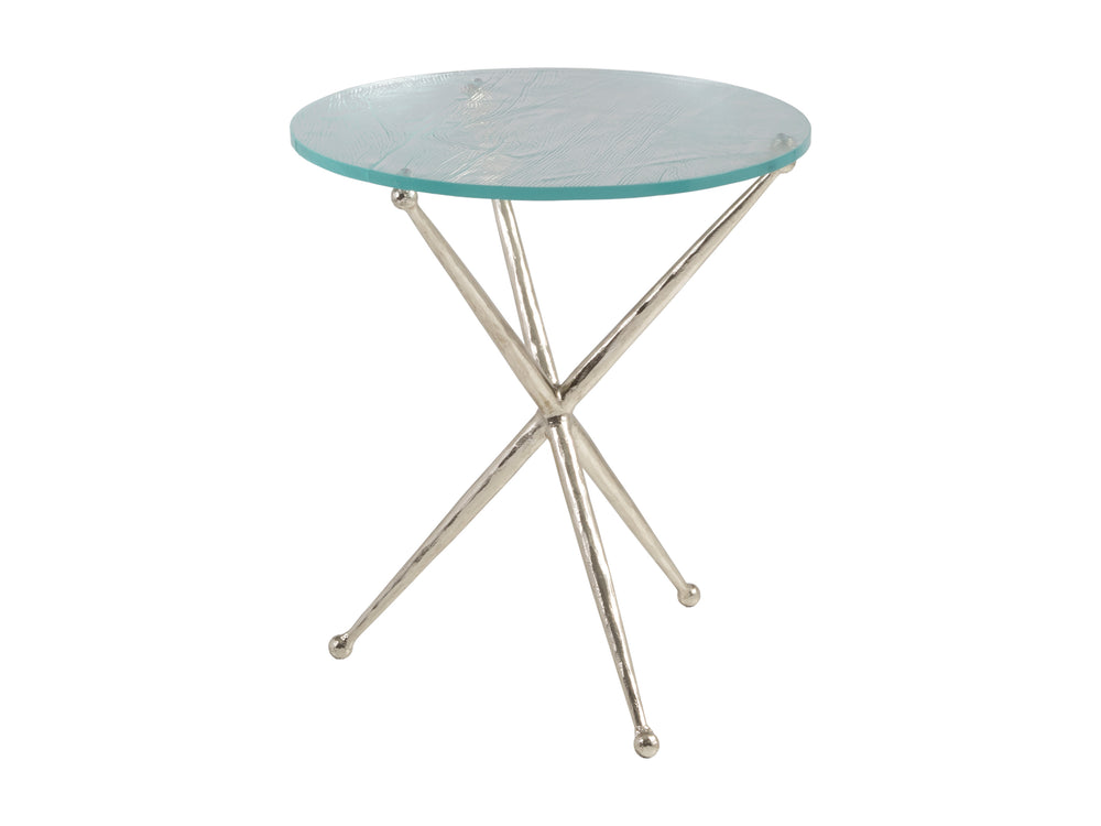 Lexington Artistica Home Marcus Round End Table - Artistic Hammered Iron Base With Unique Textured Glass Top For Home Décor Champagne Wood 2365-953