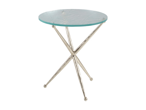 Lexington Artistica Home Marcus Round End Table - Artistic Hammered Iron Base With Unique Textured Glass Top For Home Décor Champagne Wood 2365-953