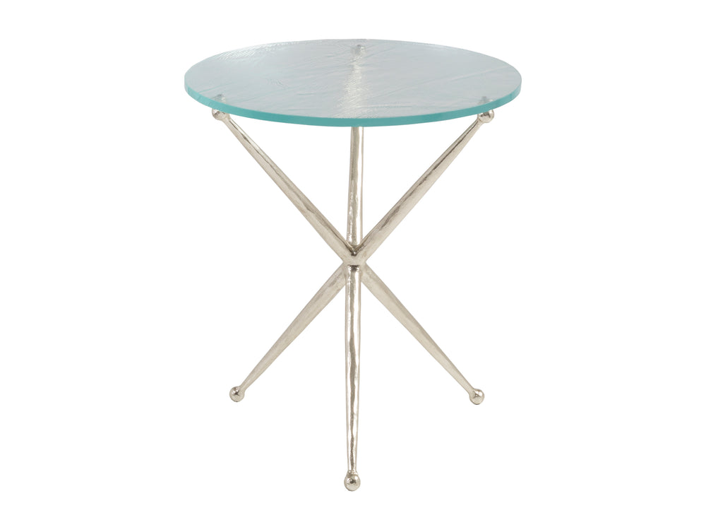 Lexington Artistica Home Marcus Round End Table - Artistic Hammered Iron Base With Unique Textured Glass Top For Home Décor Champagne Wood 2365-953