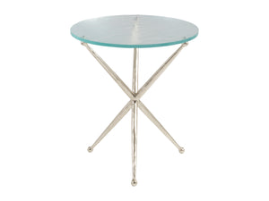 Lexington Artistica Home Marcus Round End Table - Artistic Hammered Iron Base With Unique Textured Glass Top For Home Décor Champagne Wood 2365-953