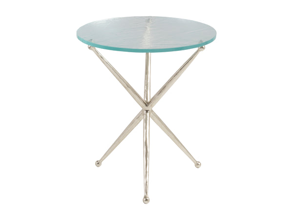 Lexington Artistica Home Marcus Round End Table - Artistic Hammered Iron Base With Unique Textured Glass Top For Home Décor Champagne Wood 2365-953